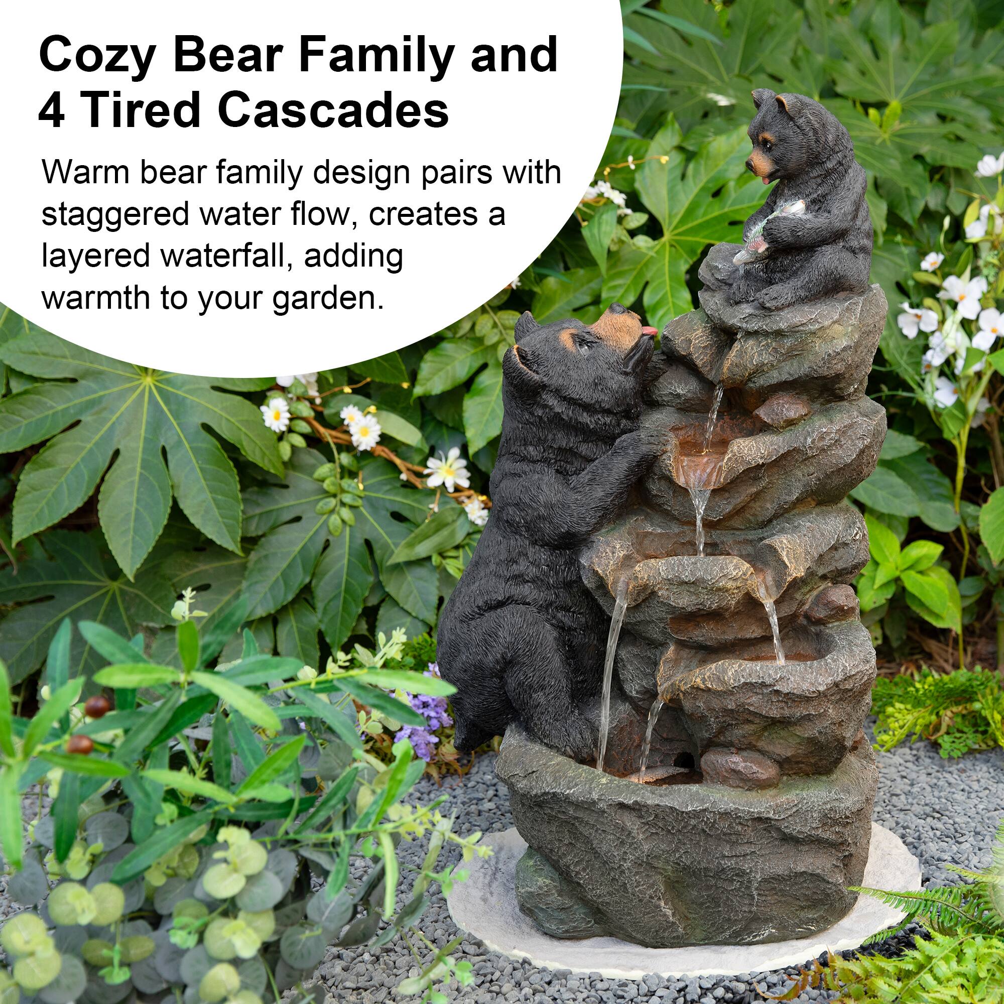 Glitzhome® 30.5" LED 4-Tier Mom & Baby Bear Outdoor Fountain